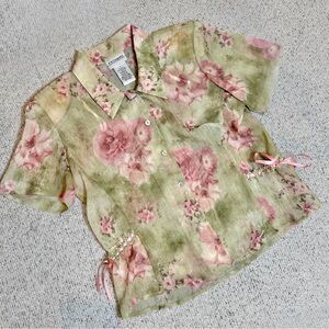 K & Company Floral Sheer Blouse Size 10 Padded Shoulder